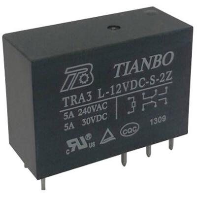 Tianbo Electronics TRA3 L-12VDC-S-2Z Printrelais 12 V/DC 8 A 2x wisselcontact 1 stuk(s)