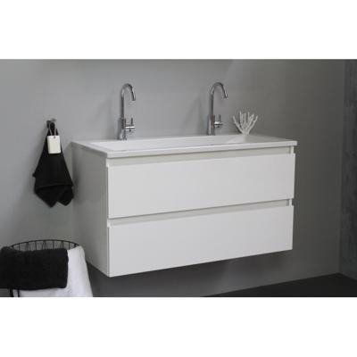 On-Line Onderkast - 100 cm - Voorgemonteerd - Acryl Wastafel - 2 Kraangaten - Hoogglans Wit