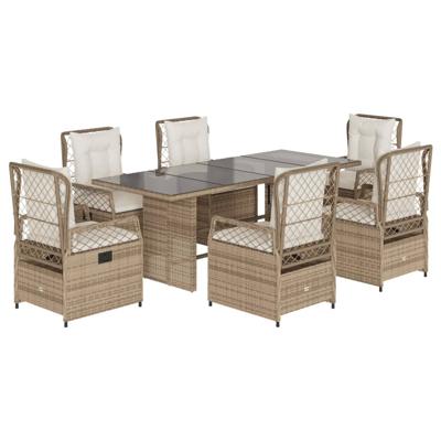 7-delige Tuinset met kussens poly rattan beige