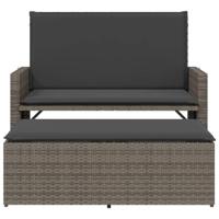 Tuinbank met kussens en voetenbank poly rattan grijs - thumbnail
