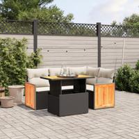 5-delige Loungeset met kussens poly rattan zwart - thumbnail