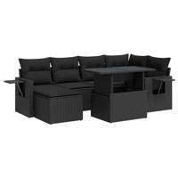 7-delige Loungeset met kussens poly rattan zwart - thumbnail