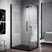 Douchedeur Draaibaar Novellini Young G+F Helder Glas 60 cm Mat Zwart Aluminium Profiel Novellini - thumbnail