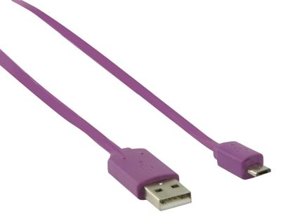 Micro USB kabel plat (paars 1m) voor o.a. smartphones