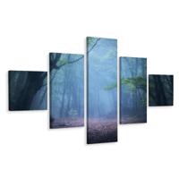 Schilderij - Mistig bos, 5luik, premium print - thumbnail