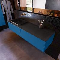 Badkamermeubelset Mondiaz Erin 150 cm met 2 Lades met RIDGE Wastafel Links Urban Zonder Kraangaten Greeploos Mat Jeans - thumbnail