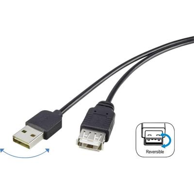 Renkforce RF-4096113 USB-kabel USB 2.0 USB-A stekker, USB-A bus 1.80 m Zwart Stekker past op beide manieren, Vergulde steekcontacten