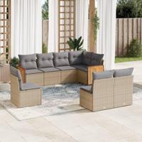 8-delige Loungeset met kussens poly rattan beige - thumbnail
