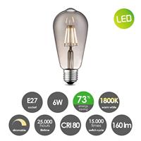 Edison Vintage LED lamp E27 LED filament lichtbron, Deco Drop ST64, 6.4/6.4/14cm, Rook, Retro LED lamp Dimbaar, 6W 160lm 1800K, warm wit licht, geschikt voor E27 fitting - thumbnail