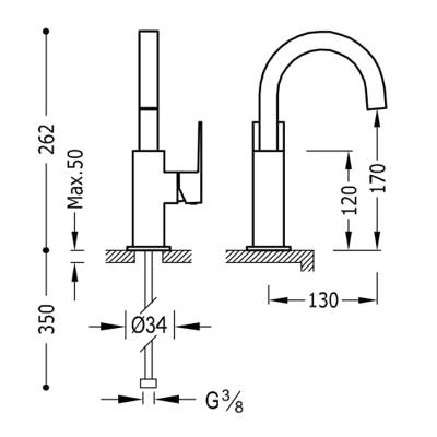 Cuadro Wastafelmengkraan uitloop 22x22 mm 106605 Tres