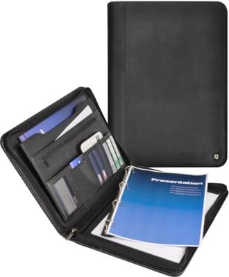 Schrijfmap DESQ A4 met rits kunstleder ringmechaniek zwart