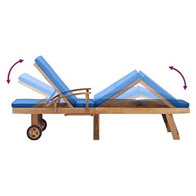 Ligbed met kussen massief teakhout blauw - thumbnail
