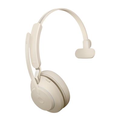 Evolve2 65 UC Mono Beige + Stand - Bluetooth Headset - met standaard - op oor - omkeerbaar - draadloos - USB-C