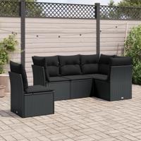 5-delige Loungeset met kussens poly rattan zwart - thumbnail