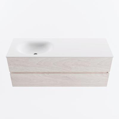 MONDIAZ VICA 130cm badmeubel onderkast Underlayment 2 lades. Wastafel MOON links zonder kraangat, kleur Talc.