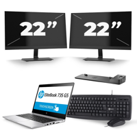 HP EliteBook 735 G5 - AMD Ryzen 5 PRO 2500U - 13 inch - 8GB RAM - 256GB SSD - Windows 10 + 2x 22 inch Monitor - thumbnail