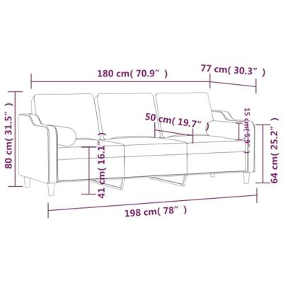 Driezitsbank met sierkussens 180 cm stof zwart