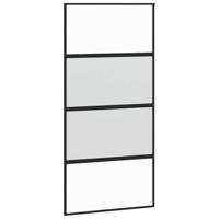 Schuifdeur 102,5x205 cm gehard glas en aluminium zwart - thumbnail