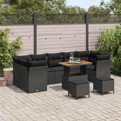 Tuinbankenset 10 pcs Zwart poly rattan