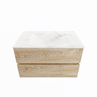 MONDIAZ VICA-DLUX 80cm badmeubel onderkast Washed Oak 2 lades. Inbouw wastafel CLOUD midden 1 kraangat, kleur Ostra. - thumbnail