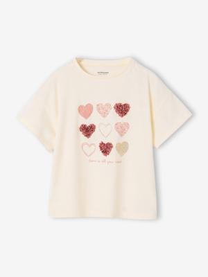 T-shirt met korte mouwen met hartjes ecru