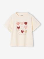 T-shirt met korte mouwen met hartjes ecru - thumbnail