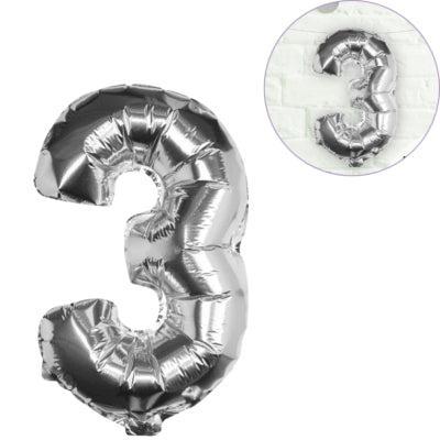 Ginger Ray folieballon cijfer 3 zilverkleurig 40 cm | 40 stuks