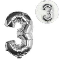 Ginger Ray folieballon cijfer 3 zilverkleurig 40 cm | 40 stuks - thumbnail