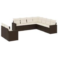 10-delige Loungeset met kussens poly rattan bruin - thumbnail