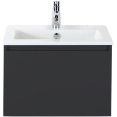 Frozen Badmeubelset 60 cm - Greeplijst in Kleur - Zwart Mat - Keramische Wastafel Wit 1 Kraangat