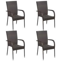 Tuinstoelen stapelbaar 4 st poly rattan bruin - thumbnail