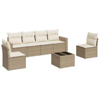 7-delige Loungeset met kussens poly rattan beige - thumbnail