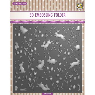 Nellie's Choice • 3d embossing folder achtergrond konijnen en tulpen 15x15cm