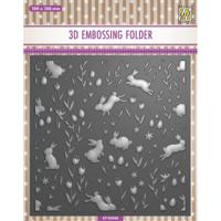 Nellie's Choice • 3d embossing folder achtergrond konijnen en tulpen 15x15cm - thumbnail