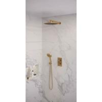 Goud geborstelde thermostatische inbouw regendouche set met 3-weg omstelling en 30 cm douchekop - thumbnail