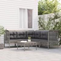 6-delige Loungeset met kussens poly rattan grijs - thumbnail