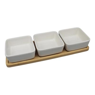 Tapas 4-delige set, van bamboe/keramiek naturel/wit (B/H/D) 28x5x10cm