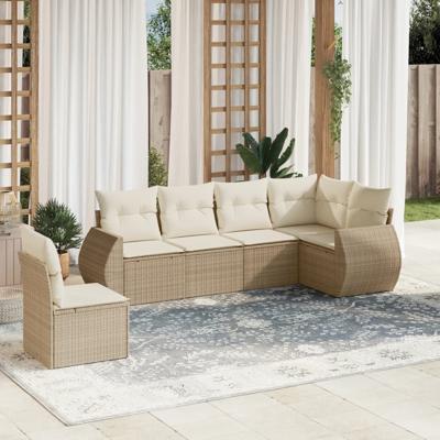 7-delige Loungeset met kussens poly rattan beige