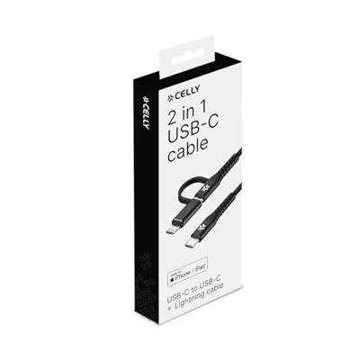 Celly Duo kabel 100W C naar C + Lightning 1m, zwart