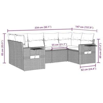 6-delige Loungeset met kussens poly rattan zwart