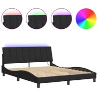 Bedframe met LED zonder matras "Hanko" fluweel zwart 160x200 cm - thumbnail