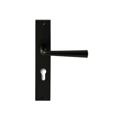 Hardbrass Deurkruk Mikonos op rechthoekig langschild profielcilindergat 72mm - zwart