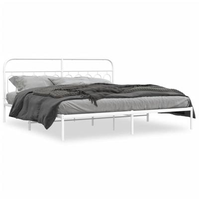 Bedframe met hoofdbord metaal wit 200x200 cm