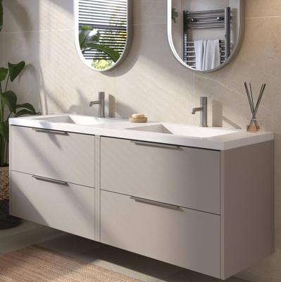 Saqu Lima badmeubel incl. dubbele glans witte wastafel 160x52x64cm mat greige - rvs greep