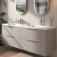 Saqu Lima badmeubel incl. dubbele glans witte wastafel 160x52x64cm mat greige - rvs greep - thumbnail