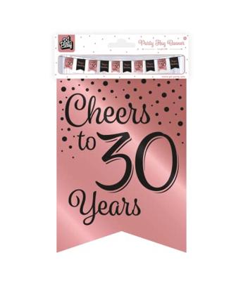 Verjaardagsslinger Vaandel 30 Jaar Roze/Zwart (6m)