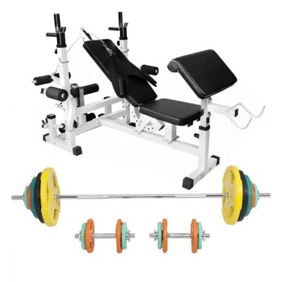 Universele Halterbank Wit Met 100 kg Halterset Gripper Gietijzer Rubber Coating - Schroefsluiting 30 mm