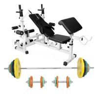 Universele Halterbank Wit Met 100 kg Halterset Gripper Gietijzer Rubber Coating - Schroefsluiting 30 mm - thumbnail