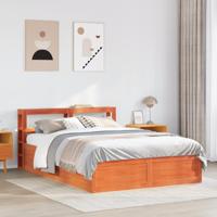 Bedframe met hoofdbord massief grenenhout wasbruin 120x200 cm - thumbnail