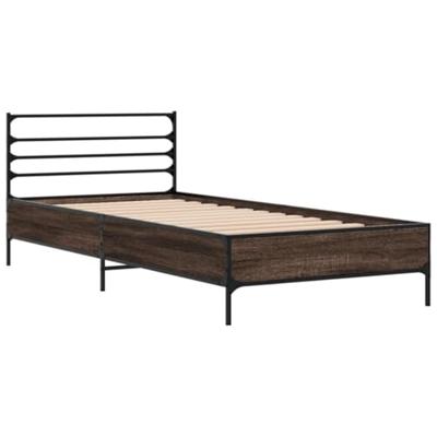Bedframe bewerkt hout en metaal bruin eikenkleurig 90x200 cm Bedframe bewerkt hout en metaal bruin eikenkleurig 90x200 cm